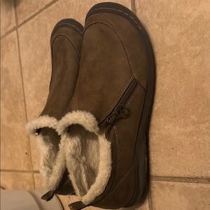 Brown Fuzzy Lined Slip-On Shoes